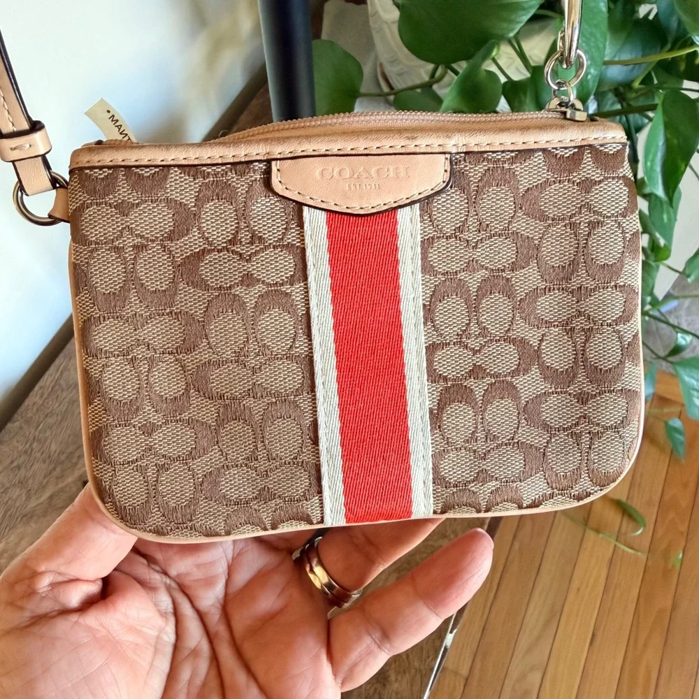 Coach Signature C Wristlet Orange Brown Racing Stripe Y2K Preppy Classic